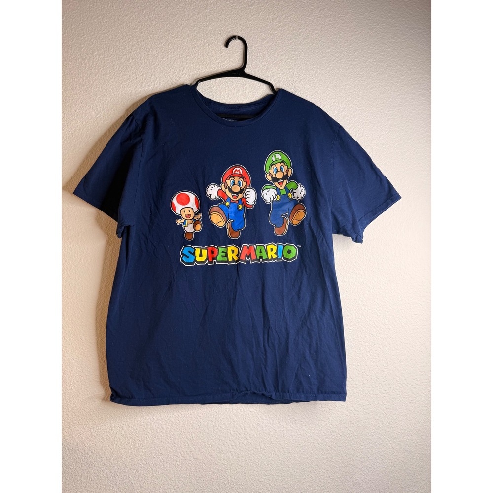Nintendo Super Mario Men 2XL Navy Blue Graphic Tee Luigi Toad gamer Shirt